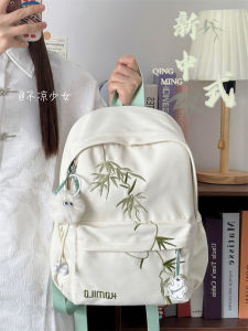 Chinese Style Bamboo Embroidered Mini Backpack College Campus Bag Lightweight Retro Double Shoulder Bag for Youth