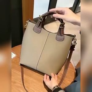 Womens Genuine Leather Handbag High-end Texture Large Capacity Crossbody Bucket Bag Top Layer Cowhide Mother and Child Shoulder Bag
