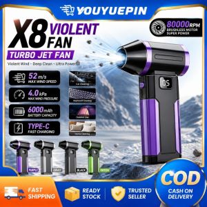 YOUYUEPIN X8 Brushless Motor Turbo Jet Fan 80000RPM Rechargeable Air Blower 6000mAh Screen Display Handheld Air Duster for Dust Snow Car Cleaning