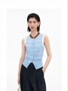 Color Block Smiling Stripes Knitted Vest Waist-Cinching Hollowed Out Short