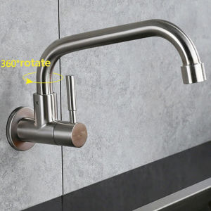 1pc Interface 1/2inch SUS304 Stainless Steel Splash Proof Faucet Embedded 7-type Single Cold Faucet Suitable for Kitchen Washing