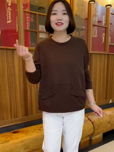 Fashionable Mommy Sweatshirt Large Size Loose Long Sleeve round Neck Cotton Spring Autumn New Style Middle Aged And Elderly Belly Cover Slimming Top