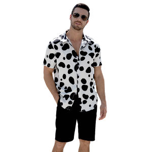 Men Dalmatian Shirt 3D Printed Costume Animal Graphic Casual Button Down Shirts Short Sleeve Hawaiian Tops