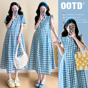 Summer New Stylish Slimming Check and Flower Pattern Maternity Dress