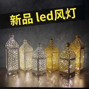 1PC Metal Vintage Decorative Light Morocco LED Hollow Wind Lamp Home Tabletop Atmosphere Lantern Crafts Decoration Festive Deco