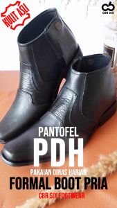Sepatu PDH pria kulit asli resleting formal boot premium sol fiber dinas kerja kantor resmi hitam
