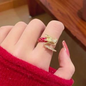 Adjustable Dragon Ring for Women Original Design Fashion Jewelry Year of the Dragon Signet Ring Index Finger Ring Earring Necklace Set