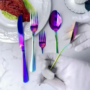 16-Piece Color Stainless Steel Tableware Set Spoon Fork Set rainbow Coating Mirror Polishing Suitable for 8 People.