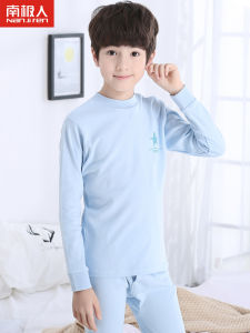 Nanjiren Childrens Underwear Suit Pure Cotton Long Johns Top & Bottom Boy Middle Collar Heattech Childrens Childrens Cotton Sweater