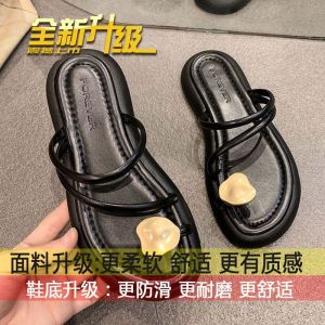 Casual Korean Style Womens Sandals Summer Beach Shoes Flat Bottom Slip-On Fashionable Mules Rubber Material Daily Wear