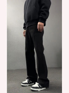 Black Leaf Blade Mens Jeans Spring Autumn Cleanfit Heightening Leg Lengthening American Straight Leg Micro Flare Pants