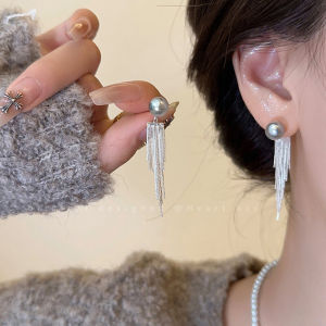 Elegant Pearl Tassel Earrings for Women Miniature Design Luxury Feel Fashionable Dangle Studs Alloy Silver Gold Plated Jewelry