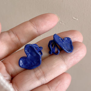 Klein Blue Folded Heart Ear Cuff Non-Pierced Fashionable Summer Fresh Versatile Trendy Earring Clip-On Earrings Jewelry