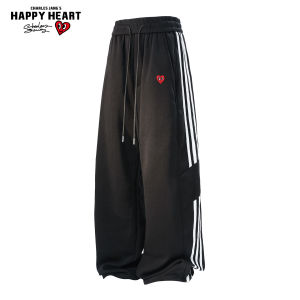 CHARLES JANGS HAPPY HEART | Peach Heart American Street Style Striped Loose Fit Mens Sport Pants