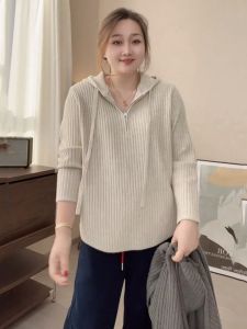 plus Size Casual Hoodie Knitwear Women Spring Autumn Loose Slimming Base Layer Inner Wear Outerwear Top Casual Style Long Sleeve