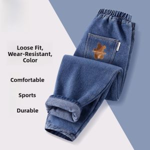 Jeans Group Girls Fleece Lined Thick Warm Sporty Long Trousers Winter Childrens Clothing Elastic Waist Cotton Denim Pants
