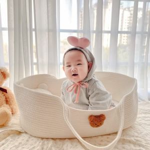 2025 New Baby Cradle Outdoor Travel Portable Sleep Basket Cotton Rope High Beauty Baby Bed Newborn Handheld Basket