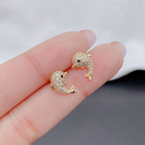 Micro-Inlaid Diamond Little Dolphin Stud Earrings: Cute Exquisite Petite Earrings Show Elegant Eye-Catching South Korea Trendy Earrings Girls
