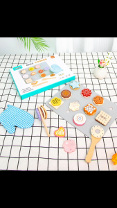 BYJ KABI Bake Cookies Wooden Pretend Playset Bakeshop Wooden Food