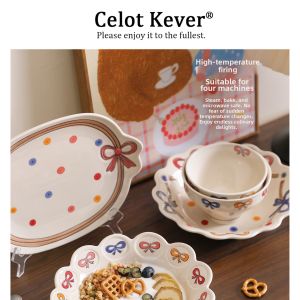 High Aesthetics Tableware Set with Bow Design Ceramic Bowls Plates for Home