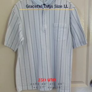 เสื้อ Graceful Days เสื้อโปโลชาย สีฟ้าอ่อน ไซส์ LL รอบอก 40cm ยาว 26cm เสื้อมือสองแบรนด์แท้ คุณภาพดี