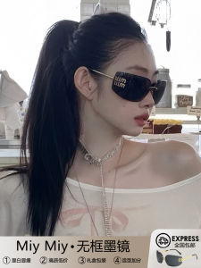 แว่นกันแดดแบบไม่มีขอบสำหรับผู้หญิง ทรงเรขาคณิต วัสดุอะลูมิเนียมอัลลอยด์ ป้องกันแสง UV แว่นกันแดดทรงหัวแมว ทรงสี่เหลี่ยม