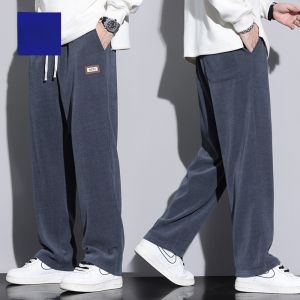 ROMON | Romon Mens Corduroy Straight Leg Pants Autumn Winter Loose Wide Leg Sports Casual Long Trousers Youthful Style Comfortable Fit