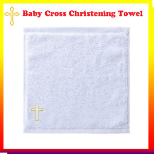 30*30cm Christening Baby Towel for Boys Girls Baptismal Cotton Solid White Embroidery Church Cross Towel for Baby Newborn Baptism Baby Shower Gift