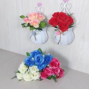 Sampai7an PBP35 / Pot Bunga Mawar Rose Tanaman Hias Artificial Plastik Murah Import Dekorasi Ruangan Rumah Kamar Estetik Ornamen Gantung Mini / COD