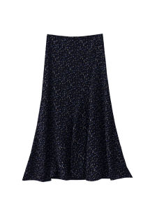 กระโปรงทรงเอพิมพ์ลายดอกไม้เอวสูงสไตล์ฝรั่งเศส กระโปรงยาวคลุมเข่าทรงหางปลาสำหรับผู้หญิง ชุดทำงานฤดูใบไม้ผลิ 2025