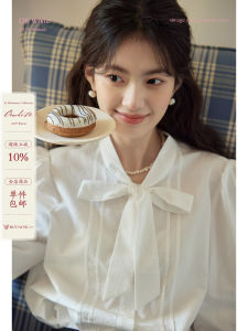 Áo Sơ Mi Tay Dài Cổ Bướm ORWhite Bằng Vải Lanh Cotton Thiết Kế Cổ Điển Cho Nữ Áo Sơ Mi Trắng Có Thắt Lưng Dáng Rộng Mùa Thu