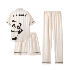 miiow | Mens Summer Ice Silk Sleepwear Short Sleeve Shorts Thin Home Clothes Set Large Size Simple Style Polyester Fiber Pure Color