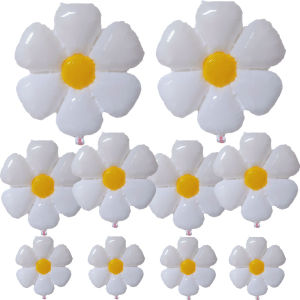 10Pcs Daisy Balloons Huge White Flower Aluminum Foil Balloons for Birthday Baby Shower Wedding Daisy Party Decorations Supplies