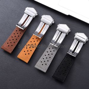 20/22mm 24mm Matte Cow Leather Watchband Folding Buckle Straps for Tag Heuer Watchband for Carrera Series Business Bracelet Belt