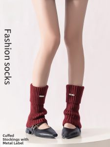 Miiow | Thickened Knitted Leg Socks Womens Winter Warm Boot Cuffs Snow Boots Overalls Red Knee High Socks MiiOW Cat Person Brand
