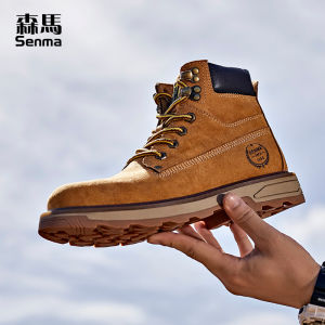 Mens Martin Boots High Top mid Top Warm Fleece Autumn Winter Fashion British Style Workwear Yellow Boots Senma Brand