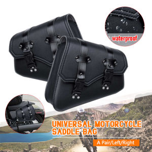 Universal PU Leather Motorcycle Saddlebags Side Tool Bag Luggage Saddle Bag Pouch Black for Honda/Suzuki/Kawasaki/Yamaha