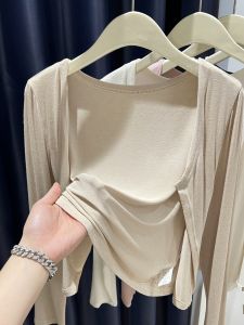 เสื้อคลุมผ้าไหมน้ำแข็งสไตล์หลวมสำหรับผู้หญิง ฤดูร้อน 2024 เสื้อคาร์ดิแกนแบบบาง แขนยาว ปกป้องจากแสงแดด ผ้าถัก เสื้อคลุม