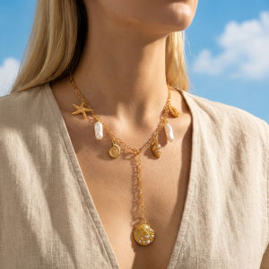 Boho Starfish Shell Ceramic Fish Pendant Necklaces For Women Colorful Irregular Stone Baroque Pearl Choker Beach Party Jewelry