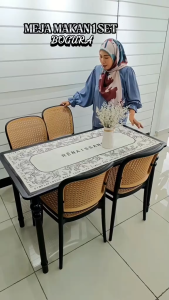 F&F: Bogura Dining Table with 4 Chairs FREE PU Leather Table Mat Waterproof Cover/Set Meja Makan