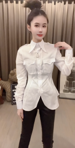 Áo Sơ Mi Nữ Dáng Ôm Dài Tay Phong Cách Hàn Quốc Mùa Xuân Thu Mới Dáng Chữ a Cổ Polo Dài Thường