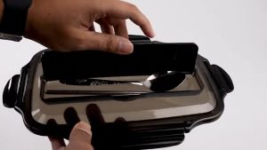 Set Kotak Makan Sendok Sumpit Bahan Stainless Steel Berkualitas Anti Tumpah Kotak Tempat Bekal Nasi Lunch Box 3 Grid 1L Taffhome - OU1000