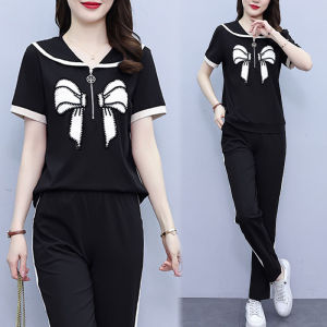 Bộ Đồ Thể Thao Thường Ngày Cỡ Lớn Mùa Hè 2023 Dành Cho Nữ Bộ Đồ Hai Mảnh Tay Ngắn Che Giấu Mỡ Bụng Thời Trang Hợp Thời Trang