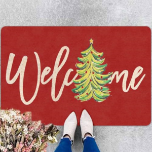 VIKAMA Red Christmas Doormat Snowflake Ornament Pine Poinsettia Non‑Slip Absorbent Floor Mat For Entryway Front Door Home Decor