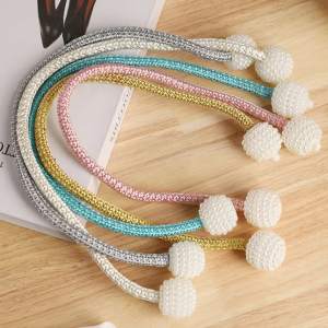 Curtain Tie Pearl Ball Tiebacks Buckles Ribbon Holder Drapery Holdbacks Curtain Clip