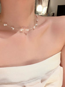 S925 Sterling Silver Double Layered Fake Pearl Necklace Womens Fashion Versatile High-End Lightweight Luxury Starry Sky Bone Chain