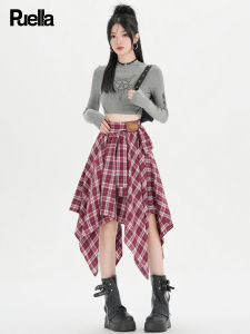 puella | Korean Style Fashion Retro Checkered High Waist Tie Detail Irregular Skirt