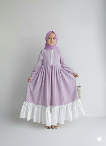 Gamis Anak Remaja Dress Katun Salur Kombinasi Crinkle Air Flow untuk Usia 6 sampai 14 Tahun Bahan Nyaman dan Elegan Cocok untuk Berbagai Acara Muslim Airflow Remaja