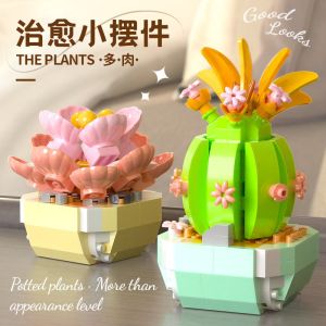 Flower Succulents Blocks Cactus Gypsophila Bonsai Tree Gardens Romantic Bricks DIY Potted Plants Model Kids Kits Toys