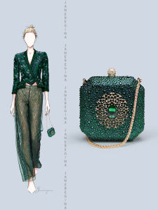 Elegant Evening Clutch Bag Mini Luxury Dress Match Female Green Rhinestone Embellished Crossbody Square Bag Retro Style Handbag